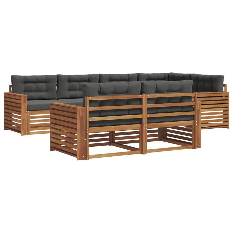 vidaXL Outdoor-Sofagarnitur 7-teilig aus Akazienholz in Natur und Anthrazit mit Kissen und L-Form - Bild 2