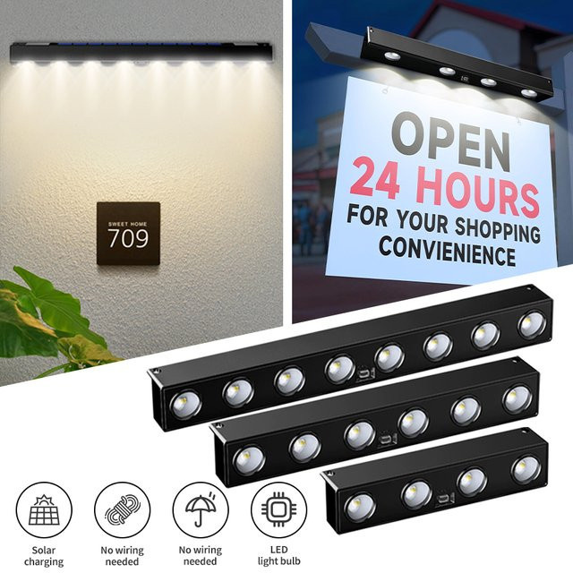 GGBEE Solar-LED-Wandleuchte in Schwarz für Außenbereich, moderne Solar-Schildleuchte mit Dämmerungssensor für Garten, Hausnummer und Briefkasten - Bild 1