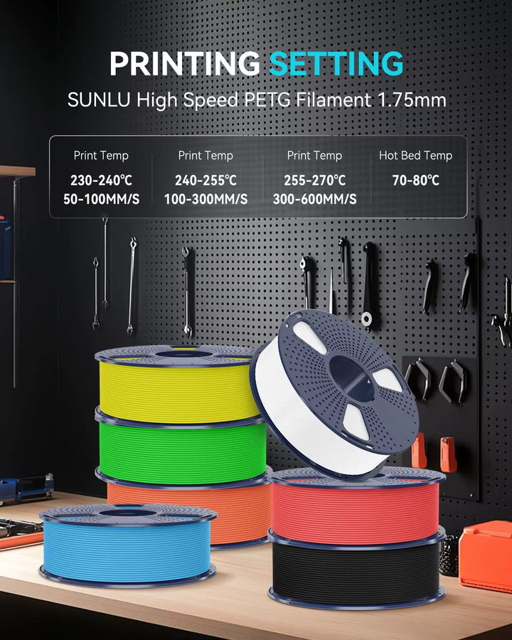 SUNLU Matt-PETG-Filament für FDM-3D-Drucker, 1,75 mm, Mehrfarbig, 1 kg Spule - Bild 5