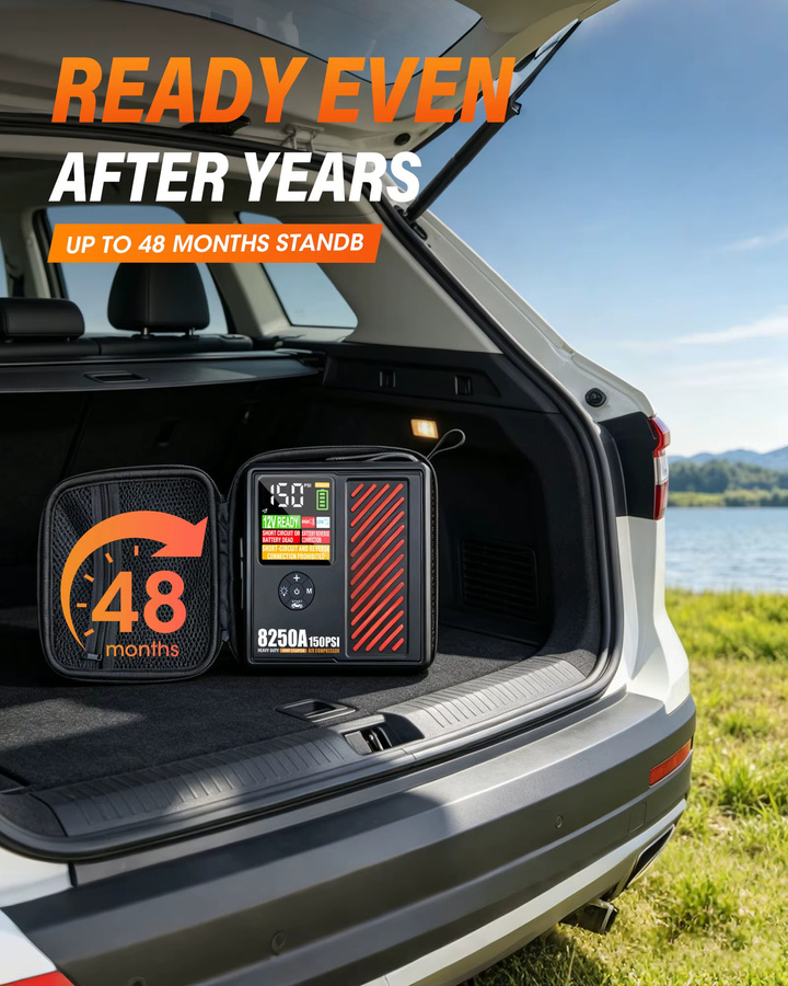 AdoreTrip Auto-Starthilfegerät 8250A Powerbank mit integriertem Luftkompressor 150PSI Reifenfüller in Schwarz - Bild 6