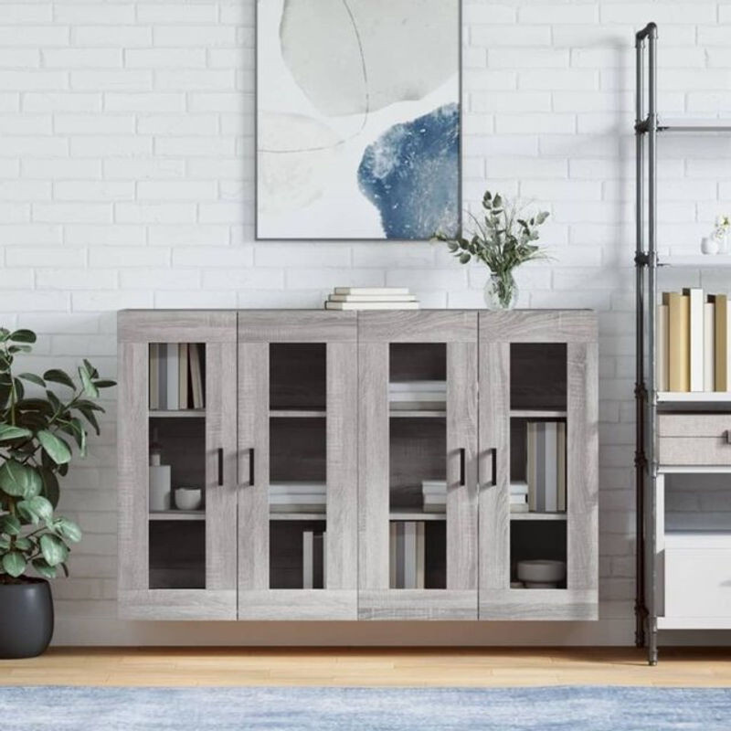Vidaxl Set aus 2 Hängeschränken in Grau Sonoma mit Glas und Drehtüren, B/H/T: 69,5 x 90 x 34 cm - Bild 1