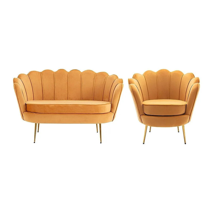 Vente-unique Couchgarnitur Dandelion mit 2-Sitzer Sofa und Sessel aus Samt in Senffarben, Breite: 124 cm, Tiefe: 78 cm - Bild 2