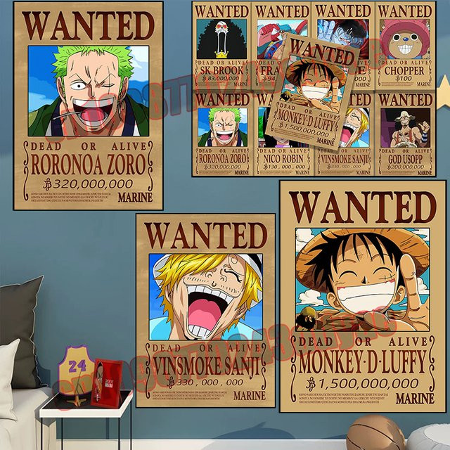 Bandai One Piece Leinwandgemälde mit Ruffy, Zoro, Sanji und Nami als Wandkunst für dein Zuhause - Bild 1