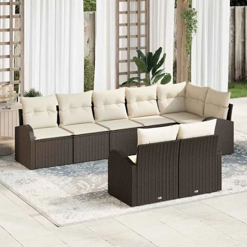 Vidaxl Garten-Sofa-Set aus Polyrattan mit 8 Kissen in Braun, B/T/H: 289 x 124 x 85 cm - Bild 1