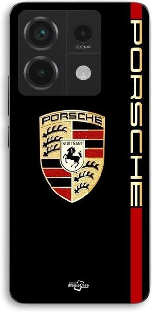 Maniacase Schutzhülle für Xiaomi Redmi Note 13 Pro 5G mit Porsche Logo in Rot und Gold auf schwarzem Hintergrund - Bild 1