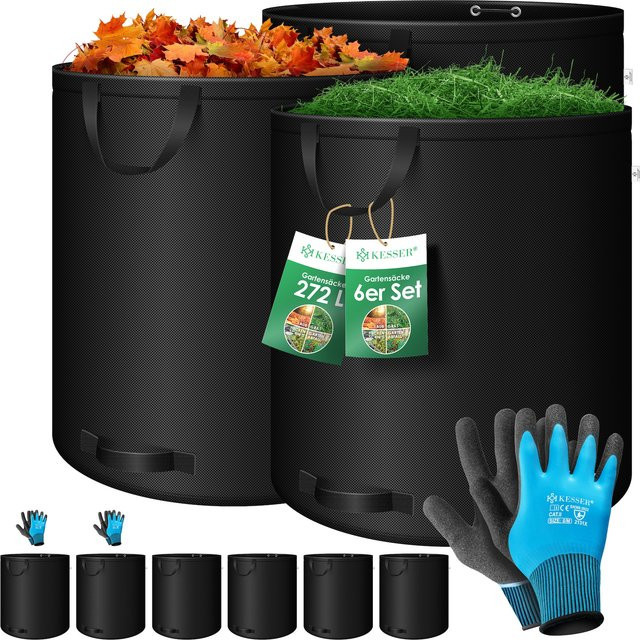 KESSER Gartensack Set mit Handschuhen, selbststehend und faltbar, Farbe Schwarz - Bild 1