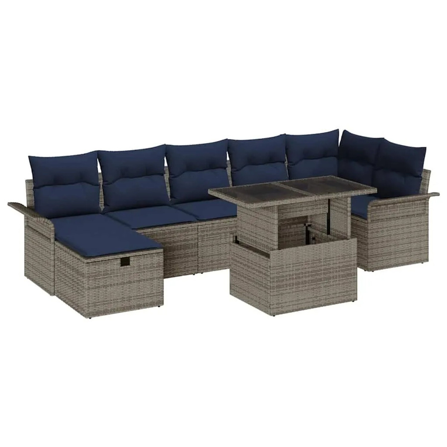 vidaXL Garten-Sofa-Set aus Polyrattan und Akazienholz in Grau mit 8-teiligem Polster-Set und integriertem Stauraum - Bild 2