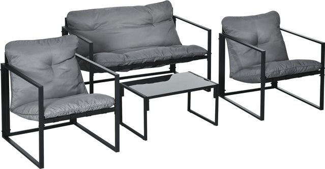 Outsunny Gartenmöbel-Set aus Stahl und Glas in Grau und Schwarz, modern gestaltet, Breite: 70 cm, Höhe: 67 cm, Tiefe: 114 cm - Bild 1