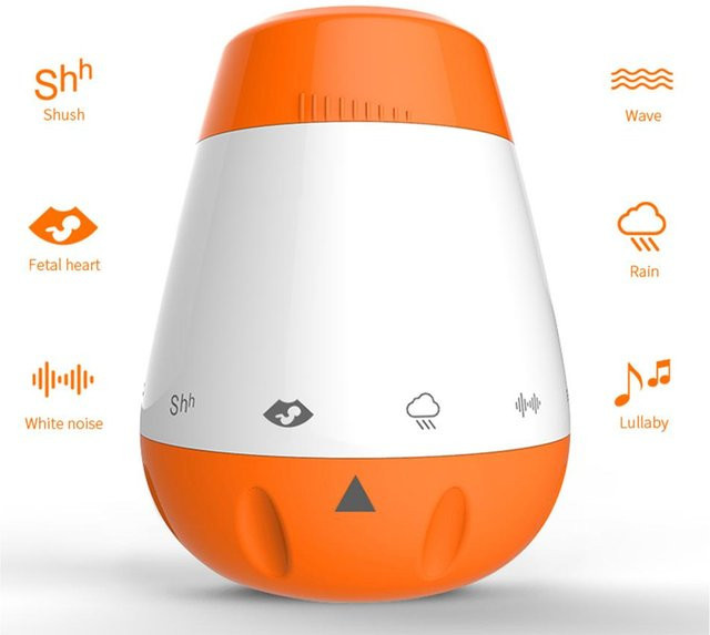 Binchi Intelligenter Baby-Schlafberuhiger mit 6 beruhigenden Geräuschen und eingebautem Akku, Orange und Weiß - Bild 1