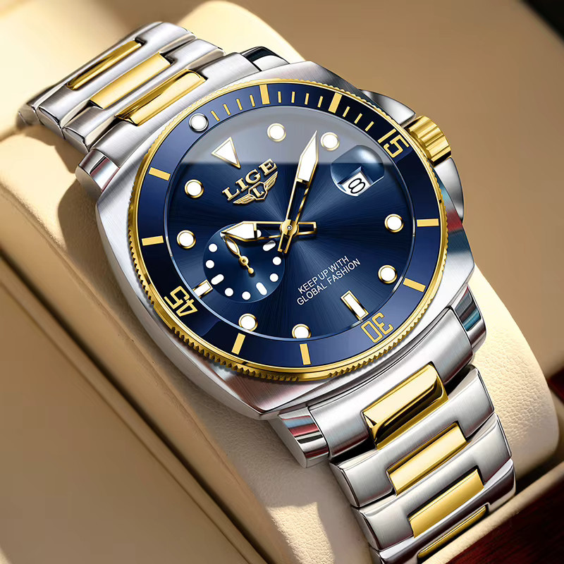 LIGE Taucheruhr, Quarz, Edelstahl, Blau, Herren - Bild 4