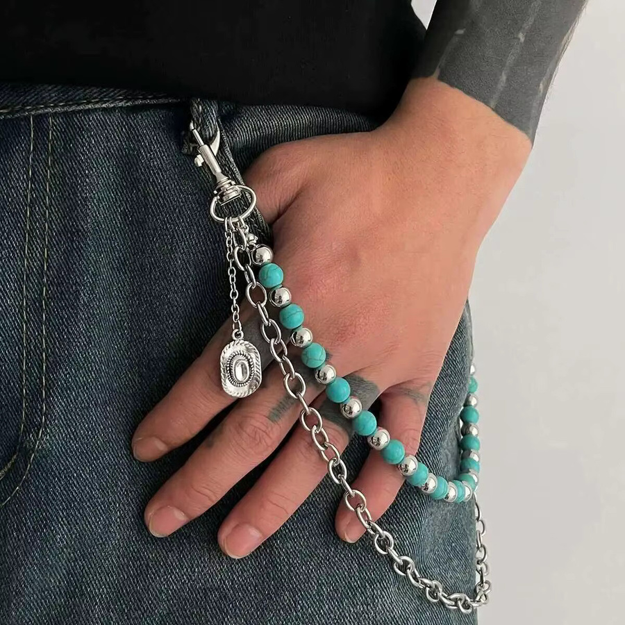 Salircon Anhänger Kette, Blau, Perle, Silber, Unisex, Punk - Bild 2