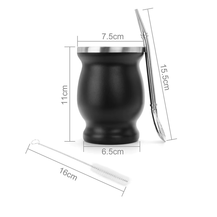 Untior Yerba Mate Becher aus 304 Edelstahl mit Bombilla und Reinigungsbürste, doppelwandig, 8oz (ca. 236 ml), Blau oder Schwarz - Bild 6
