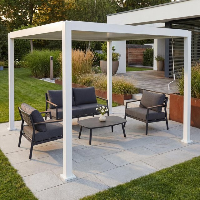 MCW Pergola P65 Lamellen-Pavillon aus Aluminium in Weiß mit drehbarem Lamellendach, B/T: 300 x 300 cm, H: 235 cm - Bild 1