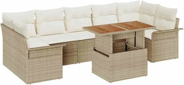 vidaXL 8-tlg. Garten-Sofa-Set aus Poly-Rattan in Beige mit integriertem Stauraum und Polsterkissen - Bild 1