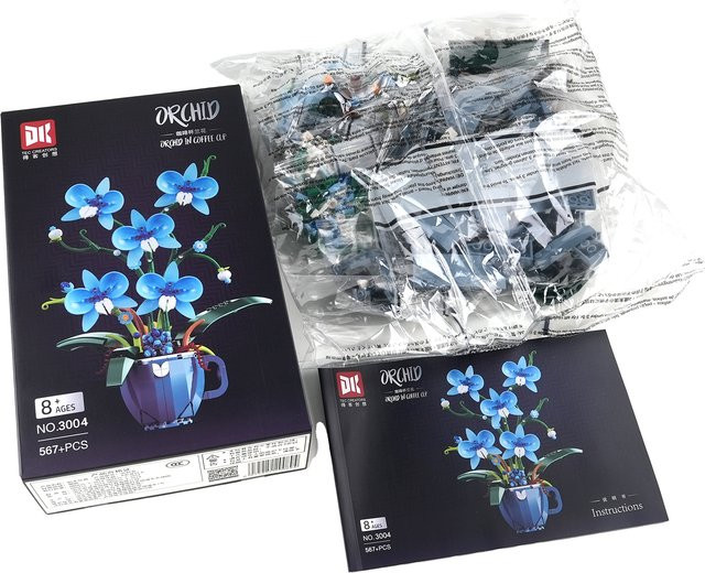 Romantischer blauer Orchideen-Blumenstrauß, Bausteine, ab 8 Jahren - Bild 1