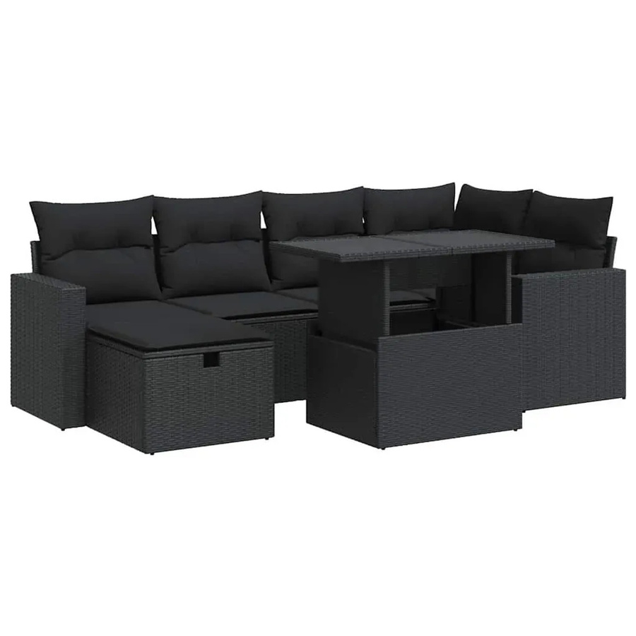 vidaXL 7-teilige Garten-Sofagarnitur aus Poly-Rattan mit Kissen in Schwarz - Bild 2