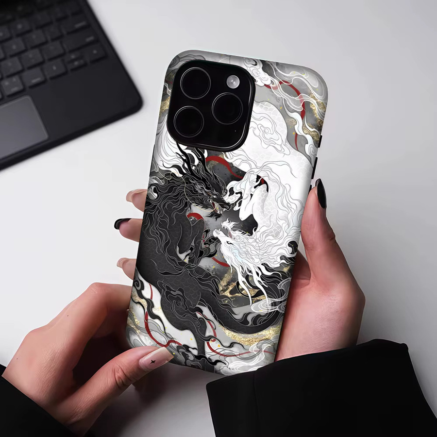 Potdemiel Magnetische Handyhülle mit Yin-Yang Drachen-Tapisserie für iPhone 17 16 15 14 13 Pro Max Plus, Mehrfarbig - Bild 5