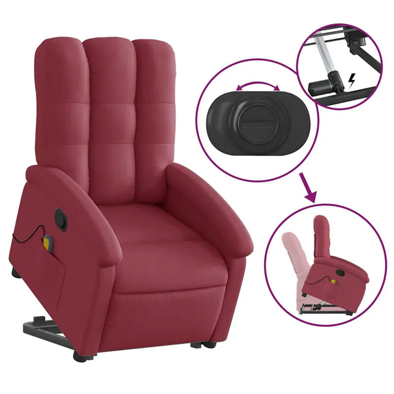 Vidaxl Aufstehhilfe Massagesessel für Senioren, verstellbar, Farbe: Rot, Stoffbezug - Bild 6