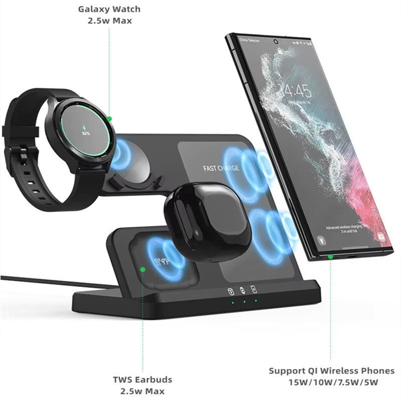 Samsung Galaxy 3-in-1 Kabelloses Ladegerät Schnelle Ladestation in Schwarz für Galaxy Z Flip Fold S26 Ultra und Galaxy Watch - Bild 2