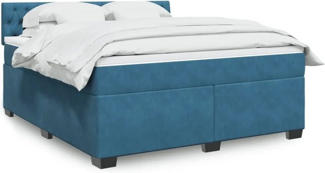 vidaXL Boxspringbett mit Matratze in Blau und Weiß aus Samt mit USB-Anschluss und Unterbettbeleuchtung B/T/H: 180 x 200 x 100,5 cm - Bild 1