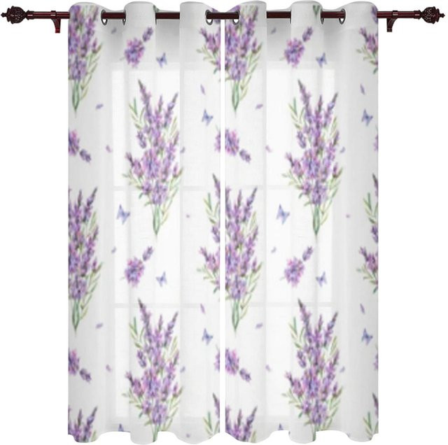 Super Six Dekorative Lavendel-Blumen Vorhänge mit floralem Muster, halbtransparent, Mehrfarbig, Breite: 135 cm, Höhe: 115 cm - Bild 1