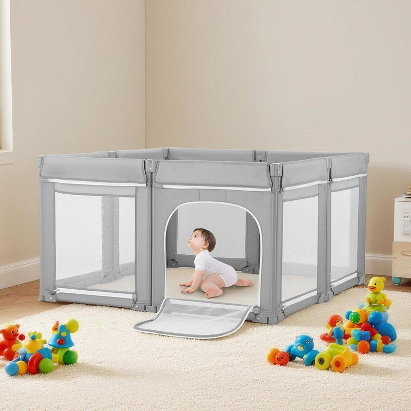 Faltbares Baby-Laufgitter von Buying Solutions, MB in Grau mit Reißverschlusstür und atmungsaktivem Netz, B/T: 120 x 120 cm - Bild 4