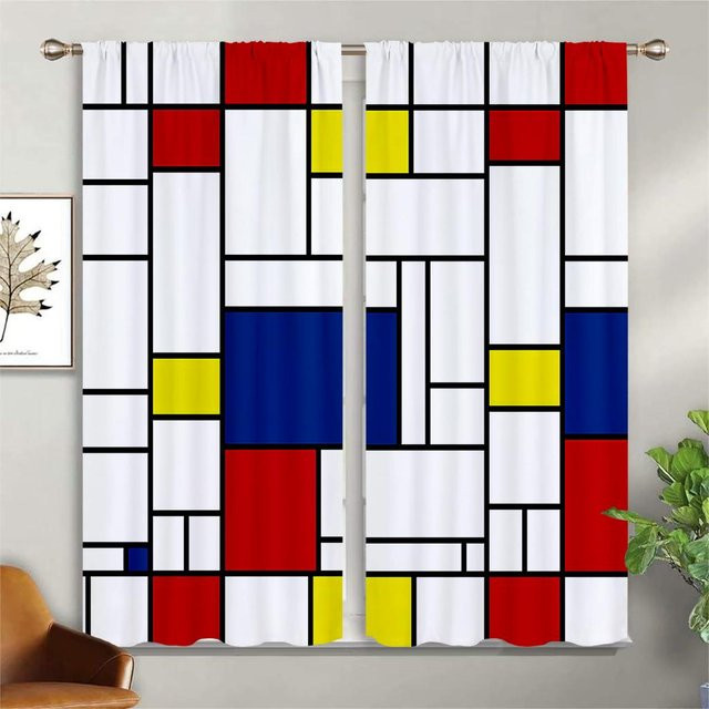 Bunte Vorhänge mit geometrischem Karomuster aus 100% Polyester, semi-transparent, 2er-Set, Farbe: Multicolour, Breite: 50 cm, Höhe: 130 cm - Bild 1