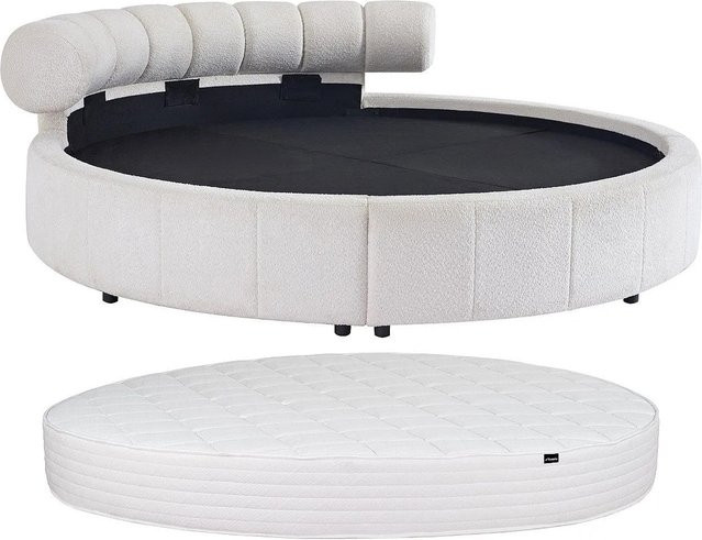 Rundes Polsterbett Rogila in Weiß mit Bouclé-Stoff, B/T: 220 x 220 cm - Bild 1