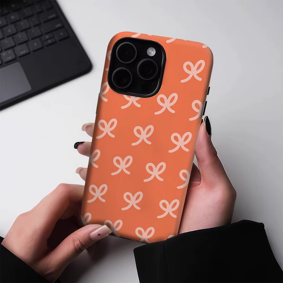 Potdemiel Handyhülle mit Schleife für iPhone 17 16 15 14 13 Pro Max Plus, magnetisch, doppelschichtig und robust, Orange-Hellrosa - Bild 3