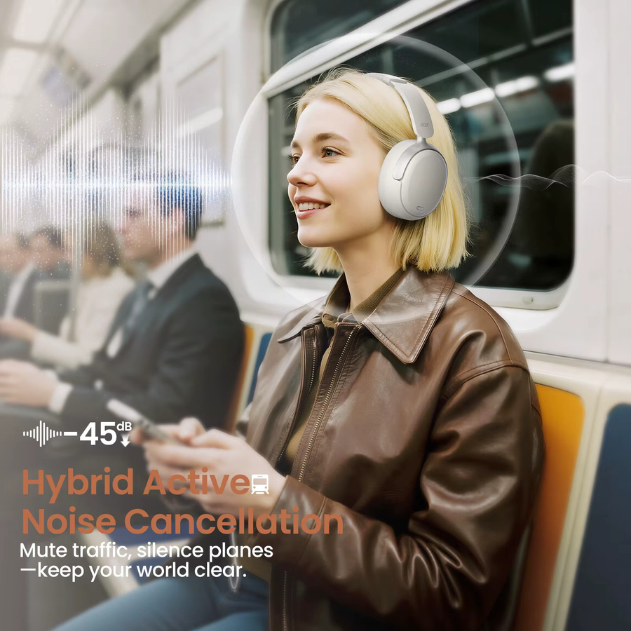 Acer OHR516 ANC Kabelloser Over-Ear-Kopfhörer mit Geräuschunterdrückung, Hi-Res Spatial Audio und 40mm Dynamischem Treiber in Weiß - Bild 4