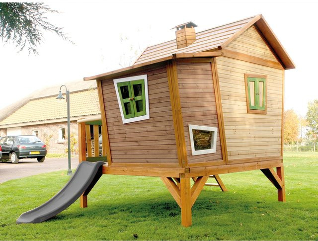 Axi Spielhaus Emma Holz Braun/Grün mit Rutsche Grau ab 2 Jahren - Bild 1
