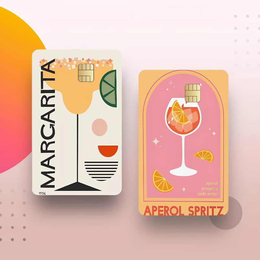 Aufkleber für Kreditkarten und Debitkarten mit Cartoon Fruchtsaft Mojito Aperol Spritz Design in Multicolour - Bild 3