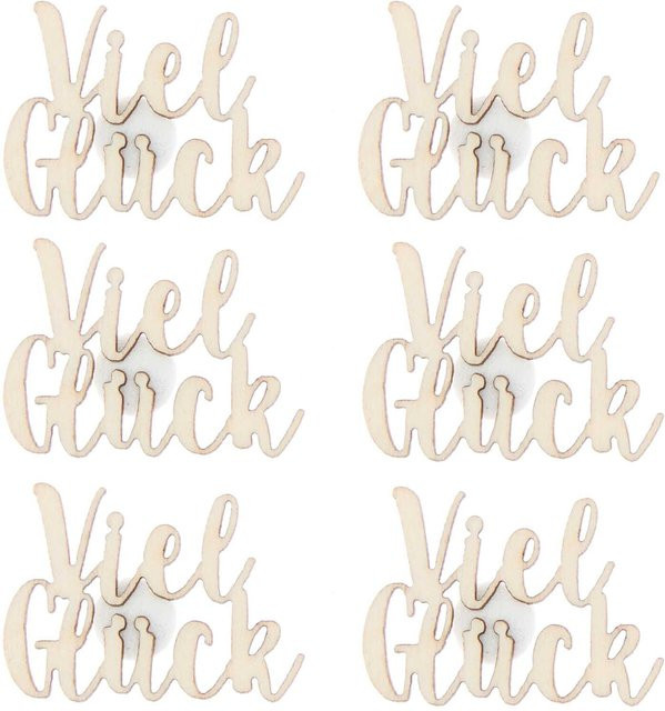 Rico Design Holzsticker Viel Glück in Braun, 4 Stück, B: 3,0 cm, H: 2,2 cm - Bild 1