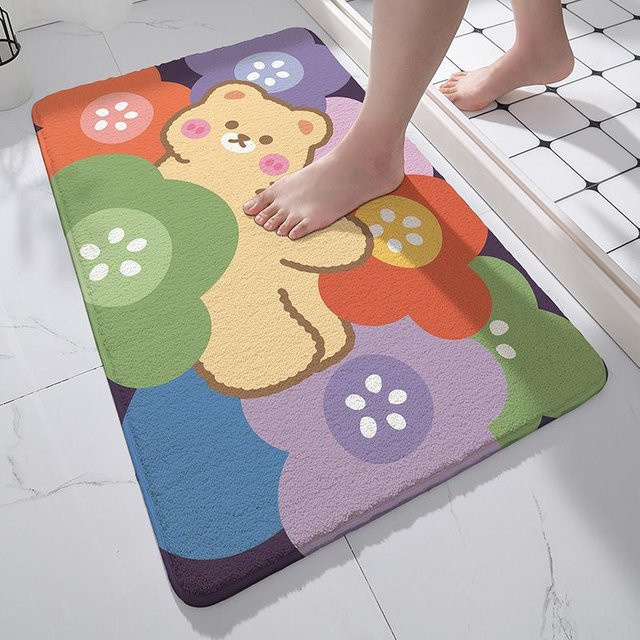 Saugfähige und rutschfeste Badematte von Yiran Furniture mit floralem Design in Multicolour, B/T: 60 x 40 cm - Bild 1