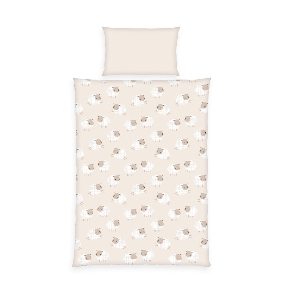 Herding Baby Bettwäsche Flanell mit Schäfchen-Motiv in Beige, Set aus Bettbezug und Kissenbezug, B/H: 135 x 100 cm, Kissen: 40 x 40 cm - Bild 1