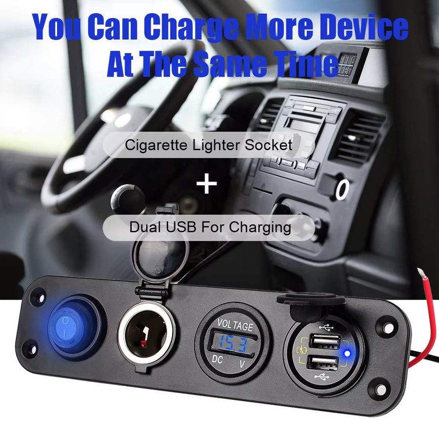 AINYSZIN USB Ladegerät für Auto und Lkw mit USB-A und USB-C Anschlüssen sowie Schalter Panel in Schwarz oder Blau - Bild 2