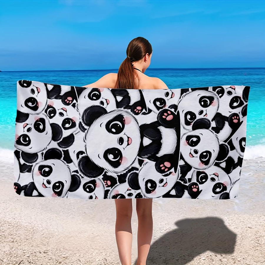 Niedliches Panda Strandtuch aus superweicher Mikrofaser, schnelltrocknend und saugfähig, Farbe: Weiß, Breite: 30 cm, Höhe: 60 cm - Bild 2