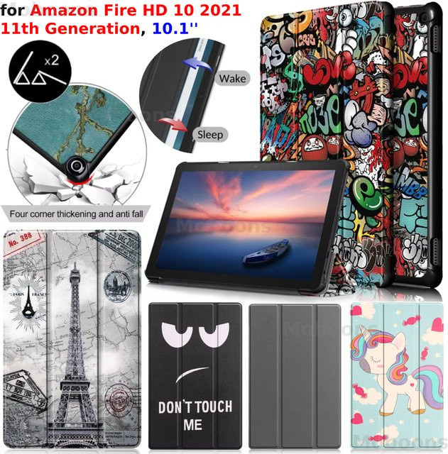 Moboons Standabdeckung für Amazon Fire HD 10 Hülle 11. Generation 2021 10,1 Zoll, stoßfestes PU-Leder mit Sleep/Wake Funktion - Bild 1