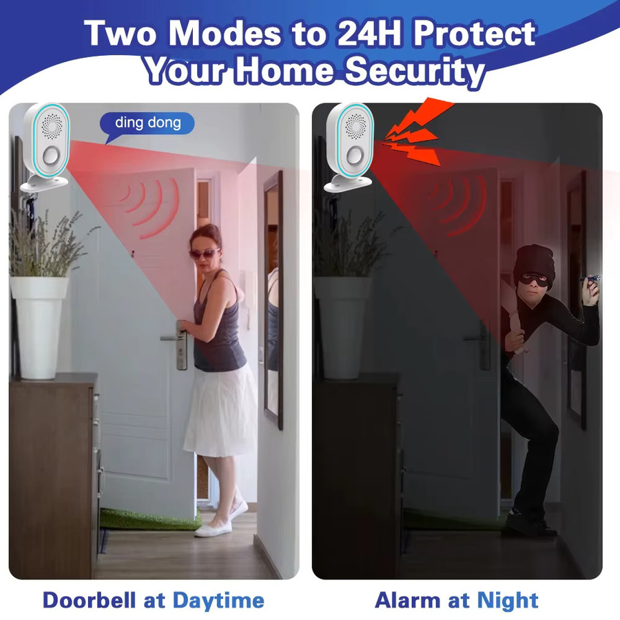 Earykong Kabelloser Bewegungssensor für Smart-Home-Sicherheits-Alarmanlagen mit Fernbedienung und einstellbarer Lautstärke, Weiß - Bild 2