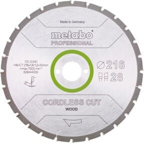 Metabo Kreissägeblatt Cordless Cut Wood Professional für Holz und Metall, Carbide Tipped, Farbe: Silber, Durchmesser: 216 mm, Bohrung: 30 mm - Bild 1