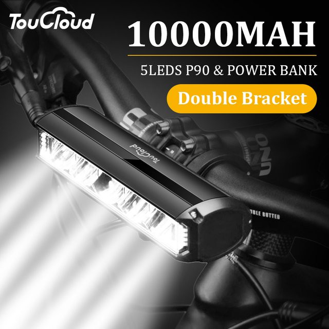 TouCloud Fahrradlicht mit 10000 mAh Powerbank Funktion, wasserdichte USB-C Taschenlampe für MTB und Rennrad in Schwarz - Bild 1