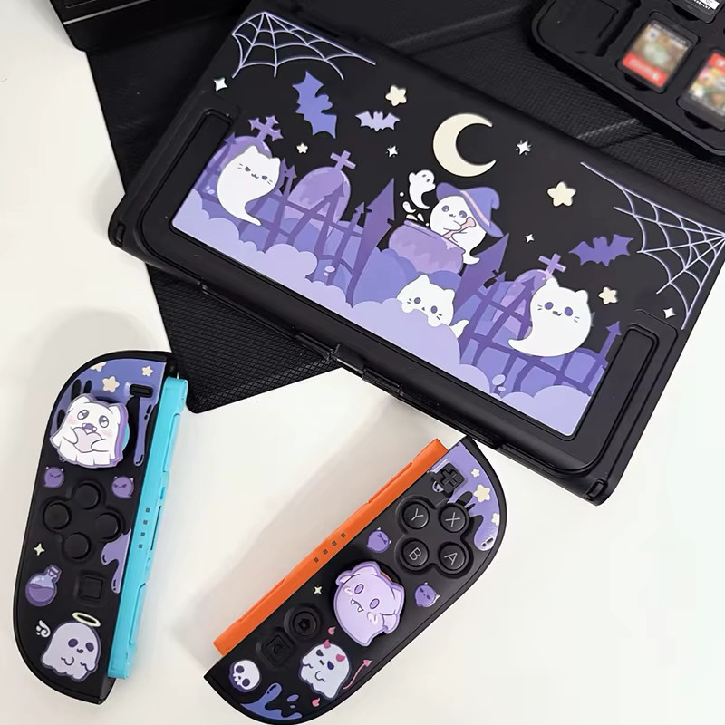 Schutzhülle für Nintendo Switch 2 mit Dockbar und Controller JoyCon Cover Shell in Cool Black Ghost Design - Bild 3