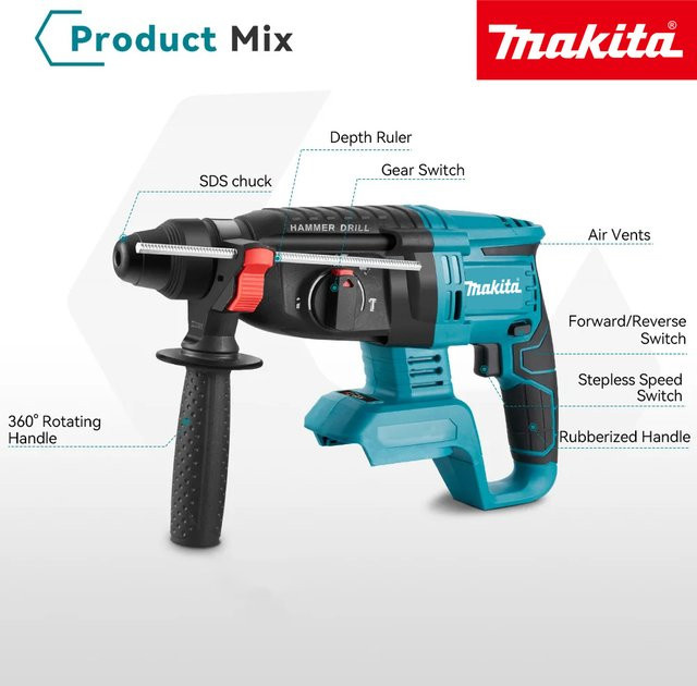 Makita Akku Bohrhammer 26mm mit bürstenlosem Motor für 18V Akku-Systeme - Bild 1