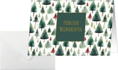 Sigel Weihnachtskarten Little Pines in Grün-Weiß, 25 Stück mit Umschlägen, C6, bedruckbar aus Glanzkarton - Bild 1