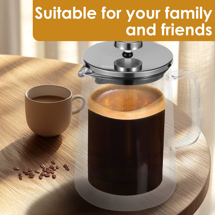 Willstar Französische Presse Kaffeemaschine aus Glas mit Filtration, Espresso-Topf und Perkolator, transparent, 350 ml / 650 ml / 1000 ml - Bild 2
