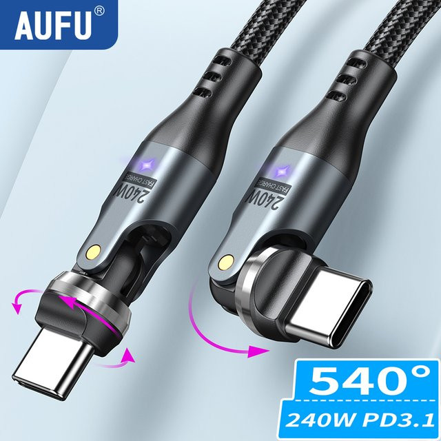 AUFU USB Typ C auf USB Typ C Kabel, 240W Super Fast Charging, 5A Datenkabel in Schwarz für iPhone 16, Macbook, iPad und Samsung - Bild 1