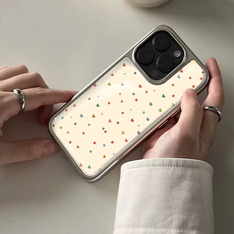 Stoßfeste DecoPhone Handyhülle mit gelbem Herz-Hydrogel-Rückplatte und silbernem Rand für iPhone 17, 16, 15 und 14 Pro Max - Bild 2
