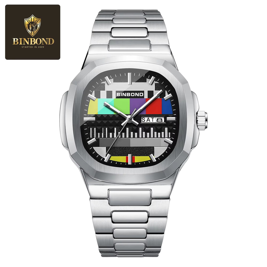 BINBOND Armbanduhr Edelstahl, Quarz, Schwarz, Eckig, Herren - Bild 7