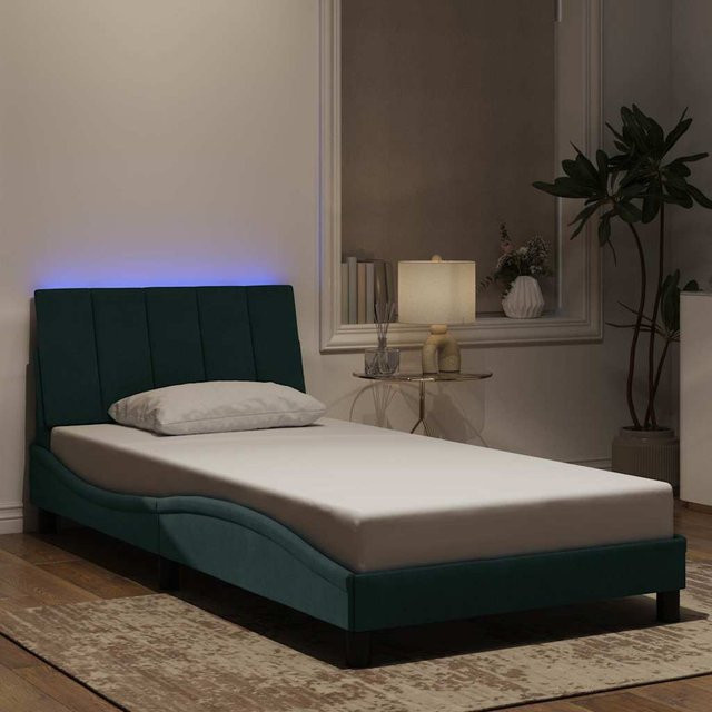 vidaXL Bettgestell Hanko mit LED in Dunkelgrün aus Samt, B/T/H: 100 x 200 x 74,5 cm - Bild 3