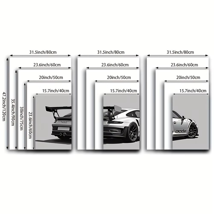 Potdemiel Leinwandgemälde Set mit 3 Stück Motiv Auto Modern Rahmenlos - Bild 2